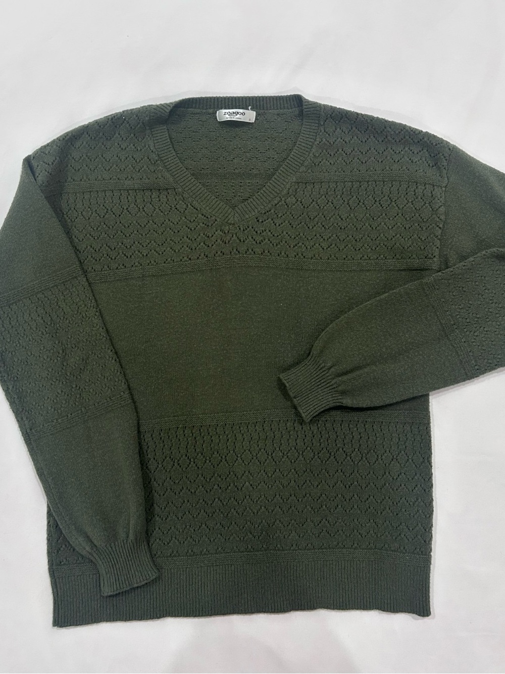 zeagoo Olive Green V-Neck Knit Sweater